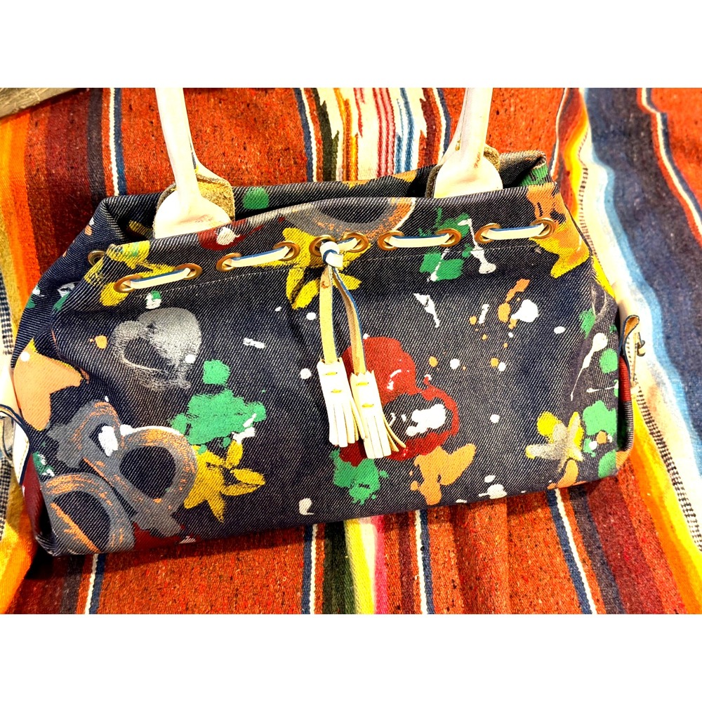 Dooney & Bourke Vintage Y2K Graffiti Paint Splatter Denim Shoulder Bag USA